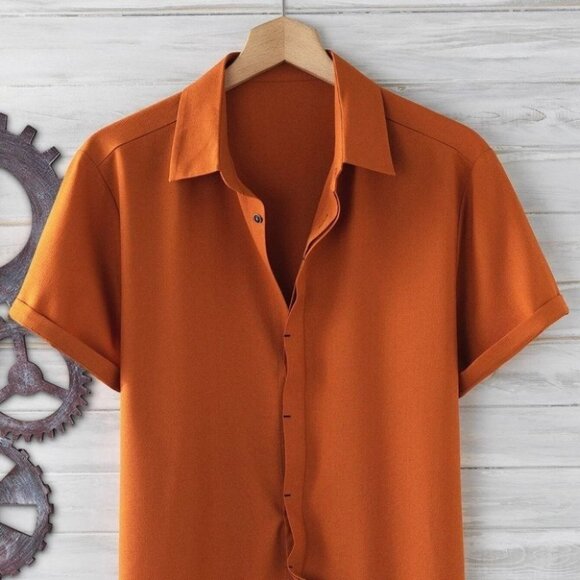 Burnt Orange Basic Men's Button Up Shirt - Picture 1 of 6